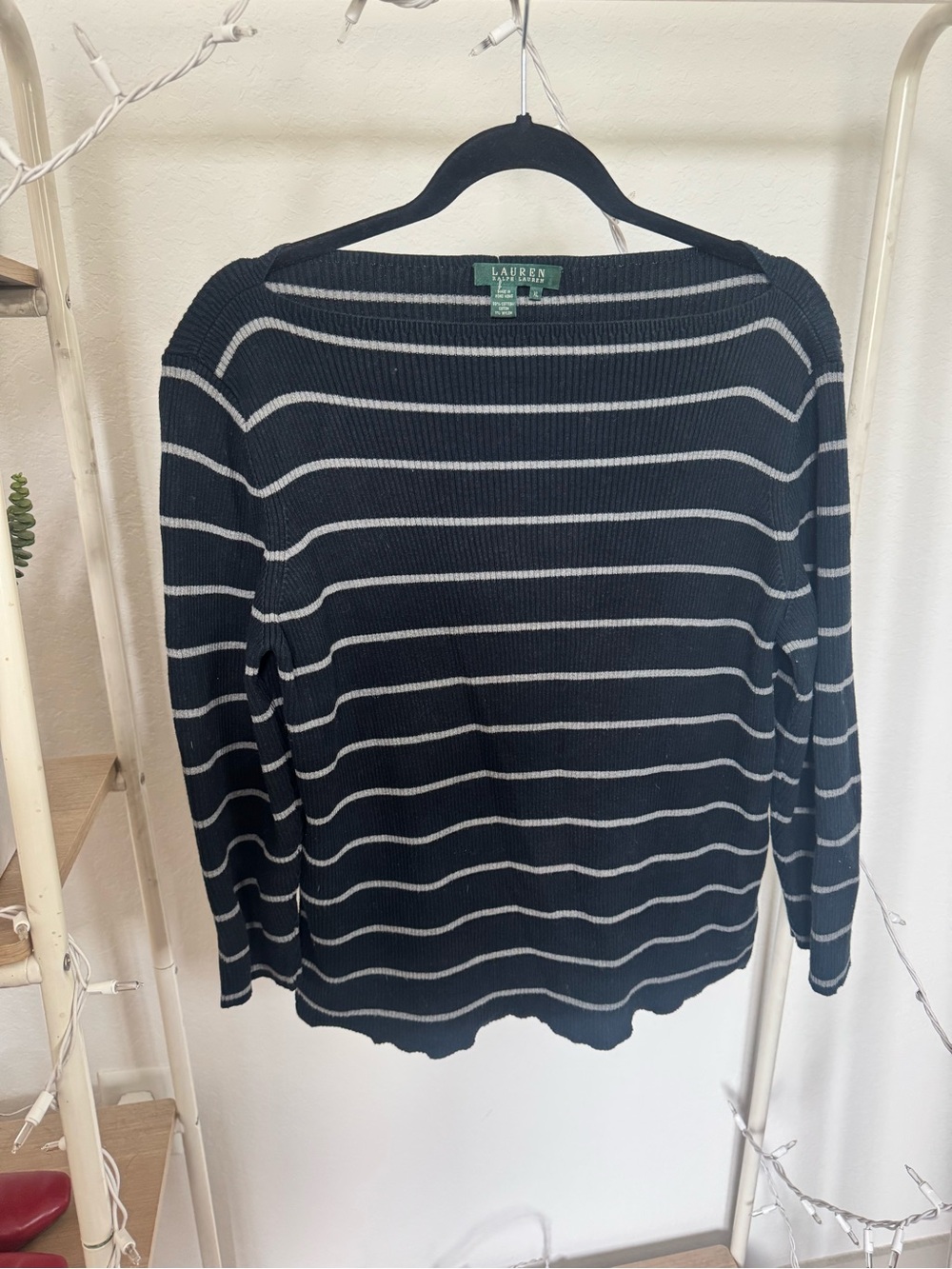 Lauren Ralph Lauren Black and White Striped Boatneck Sweater
